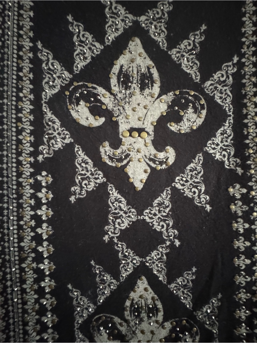 Vocal Black Cold-Shoulder Blouse with White Fleur-de-Lis Embroidery - Picture 2 of 5